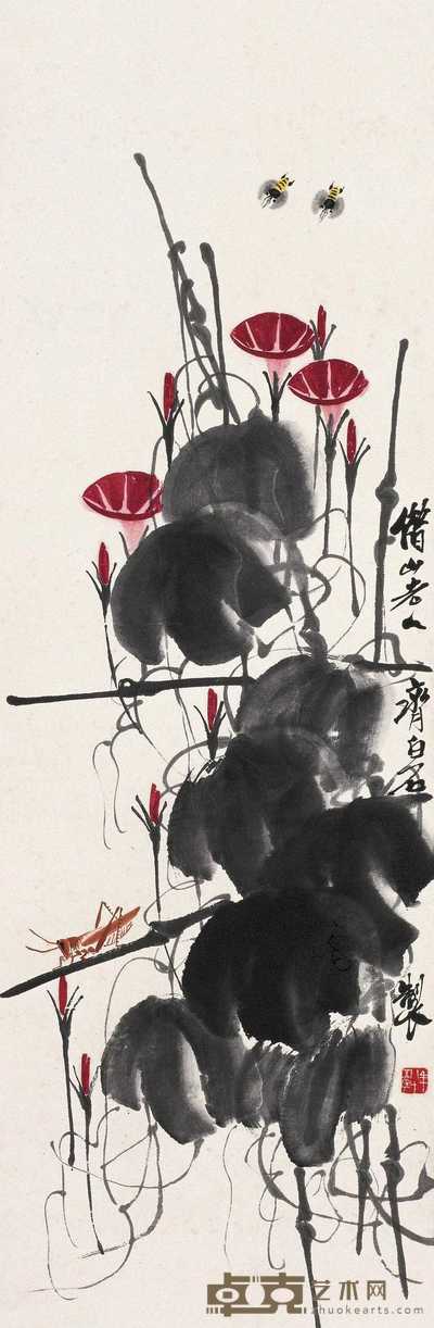 齐白石 1945年作 朝颜图 立轴 103×34.5cm